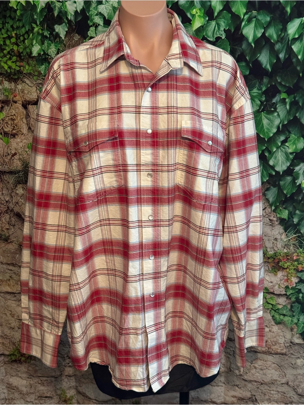Men's Cody James Western Red Plaid Pearl Snap Long Sleeve Shirt